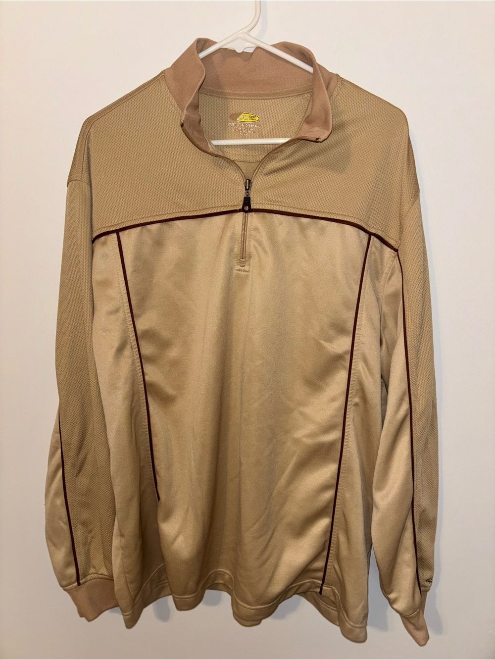 Greg Norman Collection Tan Quarter-Zip Shirt Jacket with Maroon Piping